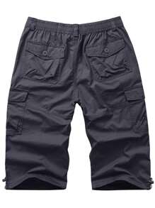 Men's Cotton Hiking Capri Shorts Casual Street 3/4 Length Summer Cargo Cropped Pants Lightweight Below Knee Length Shorts With 7 Pockets, Grey - Grey - View 6