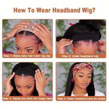 Headband Straight Wig Human Hair For Women Glueless None Lace Front Human Hair Headband Wig Brazilian Virgin Hair Machine Made Human Hair Wigs Natural Black 180% Density