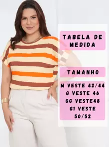 Plus Size Striped Blouse Short Sleeve Folded Japanese Viscolycra G1 - Orange - View 7