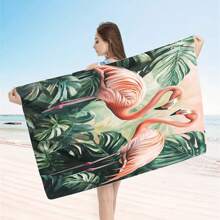 1pc Oversized Flamingo Printed Beach Towel, Extra Large Ultra Soft Quick Dry Beach Blanket - Skin-Friendly And Portable, Suitable For Fun Trips, Yoga, Picnics And Pool Parties