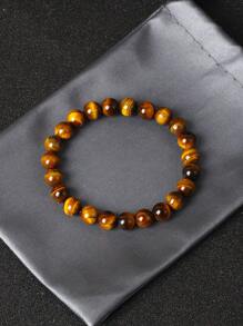 1 件天然虎眼石手链，男女皆宜 - 8 毫米半宝石串珠手链、圆形宝石弹力手链、瑜伽手链珠宝礼物 5A 天然虎眼石手链，男女款魅力天然石珠宝 - 棕色 - 查看 6