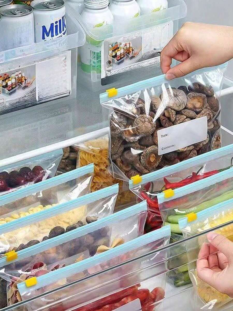 65pcs/30pcs/10pcs 保鲜袋，双密封保鲜袋，透明食品包装塑料密封袋，谷物，肉类，水果和蔬菜，双肋保鲜袋，水果和蔬菜冷冻袋，厚密封袋，冰箱分装密实袋，可抽取食品袋，厨房用品，厨房储存和储藏，厨房配件，适用于户外，露营