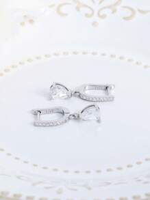 Orecchini ad anello a goccia in zirconia cubica argento, orecchini eleganti ipoallergenici per donne, adatto per uso quotidiano, regalo di compleanno