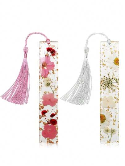 1pc/2pcs Book Marks/Book Press For Book Lover ,Christmas Present Dried Flower Bookmarks With Tassels, Bookmarks For Women, Durable Handmade Dried Flower Resin Bookmarks, Pretty And Increase Reading Interest,Gifts For Book Lovers, Student Prize, School Supplies Random Patterns