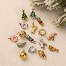 1pc Stainless Steel Plated Gold Drip Paint Multi-Element Pendant Necklace, Christmas Tree, Donut, Football, Roller Skate Charms, Suitable For DIY Necklace And Bracelet