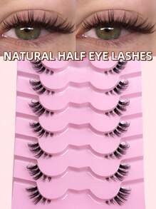 7 对半睫毛，带透明带，猫眼尾，细长睫毛，自然外观，纤细仿貂皮睫毛，蓬松柔软假睫毛，自然妆容，适合圣诞妆容，圣诞礼物 - 眼尾拉長款 - 查看 3