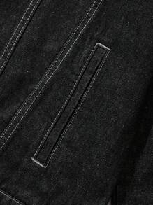 Men's Long Sleeve Classic Fitted Denim Jacket, Fall - Black - View 5