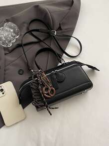 1pc Women's Solid Color Handbag, Shoulder Crossbody Bag, Black - Black - View 4