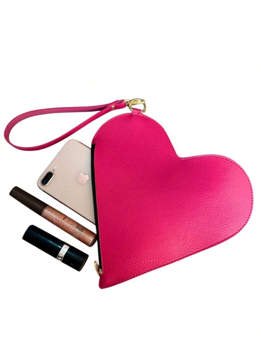 Simple And Elegant Women's Heart Handbag/Clutch - Rosa Pálido - Ver 1