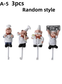 Gancho prático adesivo criativo de desenho animado para chef, cabides de parede, suportes de plugues adesivos, toalhas, guirlandas, chaves, organizador de armazenamento de cozinha e banheiro