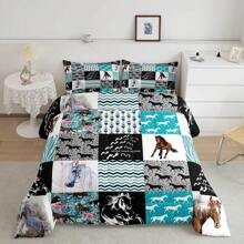 Erosebridal - Juego de edredón estilo western de 2 o 3 piezas, diseño de vaquera, vaquero, desierto, estilo americano, con bocetos dibujados a mano, decoración rústica para dormitorio, juego de edredón para adolescentes, jóvenes y adultos, regalo de cumpleaños - Celeste - Ver 1