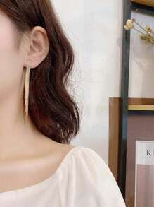 1 对简约长流苏水钻吊坠耳环，适合女士日常佩戴 - 金色 - 查看 3