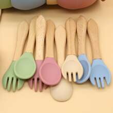 4 件套婴儿喂食餐具套装，硅胶围兜碗和训练勺叉，防污染，适合婴儿