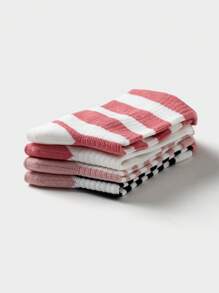 Balabala 4 Pairs Kids' Socks, Autumn Striped Mid-Calf Socks, Boys' & Girls'