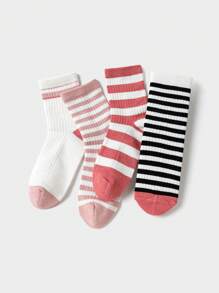 Balabala 4 Pairs Kids' Socks, Autumn Striped Mid-Calf Socks, Boys' & Girls'