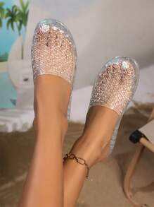 Women's Crystal Transparent Jelly Hollow Out Non-Slip Casual Fashion Versatile Summer Slippers - White - View 3
