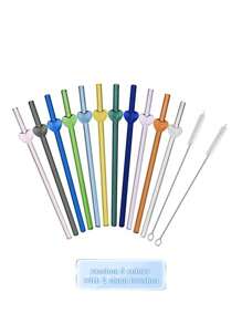 12 Unidades de Palhas de Vidro Reutilizáveis com 2 Escovas de Limpeza - Cores e Estilos Variados, Palhas para Bebidas, Smoothies, Café Gelado, Drinques, Bebidas de Verão, Suprimentos para Festa, Ideias de Presente para Natal, Aniversário ou Réveillon, Materiais Escolares