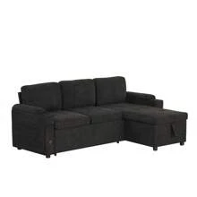 MERAX 83.5" L-Shaped Sofa Couch Convertible Sofa Bed Sectional Sofa With Ample Storage Space, Two Cup Holders And Two USB Ports For Living Room - Black - View 8