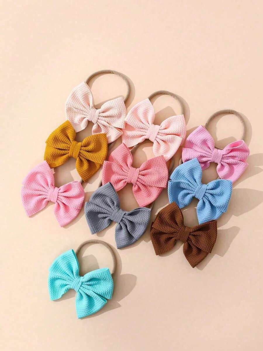 10 Pcs/Set Baby Hair Accessories, Bow Crease-Free Hairbands, Skin-Friendly & Non-Marking, Suitable For Daily Use