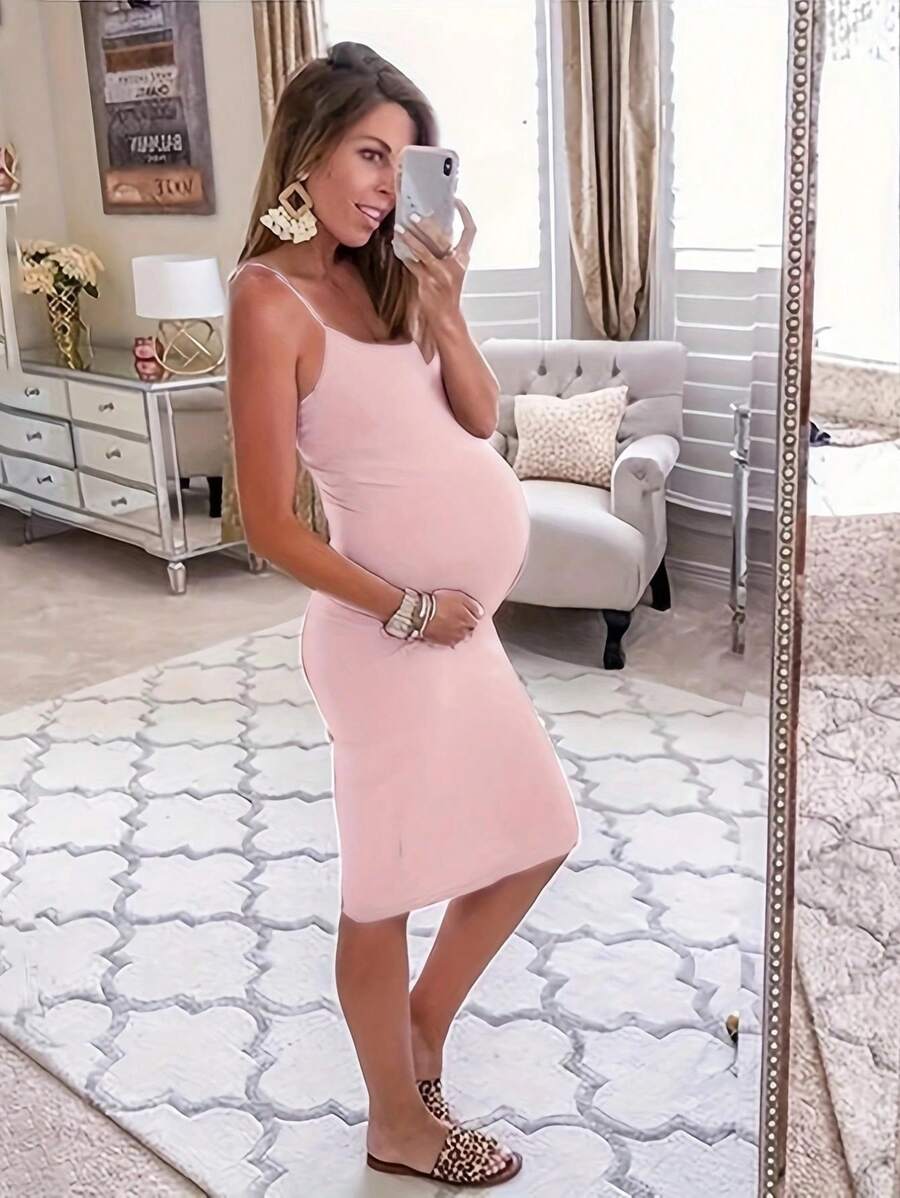 tooluck Women's Solid High Waisted Stretchy Bodycon Maternity Dress Women's Sleeveless Maternity Maxi Dresses For Women - Hồng - Xem 1