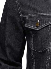 Men's Long Sleeve Classic Fitted Denim Jacket, Fall - Black - View 3