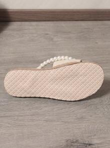 女士时尚沙滩人字拖，大码人字拖凉鞋，适合户外和度假 - 米色 - 查看 5