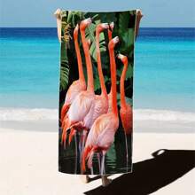 1pc Oversized Flamingo Printed Beach Towel, Extra Large Ultra Soft Quick Dry Beach Blanket - Skin-Friendly And Portable, Suitable For Fun Trips, Yoga, Picnics And Pool Parties