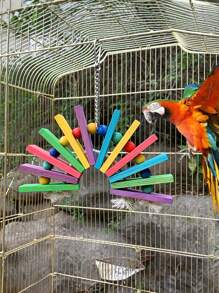 1 pieza Juguete de mordida con forma de abanico y colores de loro, escalera giratoria oscilante, suministros educativos para aves, accesorios para jaula de pájaros, juguete para loros (toda la combinación de accesorios es de color aleatorio)