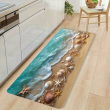 Cozy Ocean Beach Starfish And Seashell Pattern Flannel Rug – Washable, Non-Slip Living Room, Bedroom, Kitchen, Hallway, And More – Durable Polyester, Multiple Sizes Available - 彩色 - 查看 11