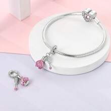 1 Pc Sliver Color Fine Pink Purple Enamel Zirconia Lady Rose Camellia Flower Perfume Bottle Nail Polish High Heel Shoes Dress Scissors Tape Measure Charms Fit Original Bracelet Necklace Pendant Beads For Diy Jewelry Making Women Girl Party Jewelry Gift For Friends