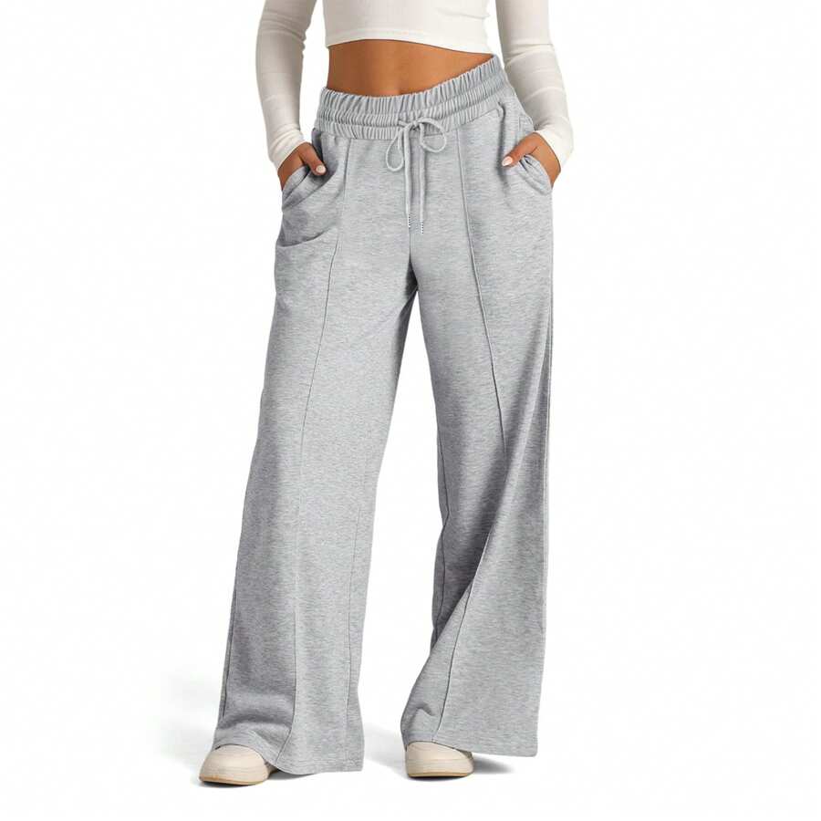 Women's Drawstring Waist Relaxed Fit Casual Sweatpants - Ljusgrå - Visa 1