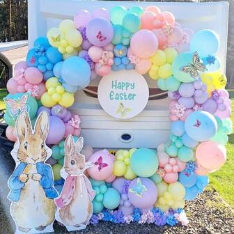 Happy Easter Balloon Arch, Various Colored Latex Balloons, Used For Birthday Decoration, Spring, Summer Decoration, Easter Decoration, Weddings, Indoor And Outdoor Decoration