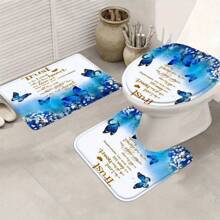 4PCs Flowers With Butterfly Curtain Shower Curtain Decoration, Beautiful Housewarming Gift Modern Home Decoration, Waterproof Shower Curtain And Toilet Floor Mat Three-Piece Set Comes With 12 Shower Curtain Hooks Bathroom Decor Fall Decor Bathroom Accessories Back To School