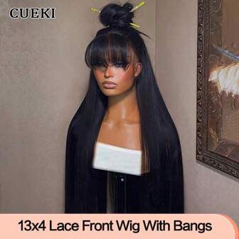 250 Density Straight Lace Front Wig Human Hair Protein Mix Wigs Transparent 13x4 Lace Frontal Wig With Bangs For Women Bone Straight Hair Full And Thick(Bob Wig 6-14inch)