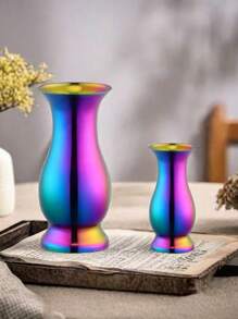 1pc Minimalist Modern Stainless Steel Vase, Luxury Stylish Vase, Metal Gardening Vase Decor, St. Patrick's Day Decor, Elegant Home Room Decor & Holiday Supplies, Valentine's Day Gift, Living Room Flower Vase, Tabletop Dried Flowers Planter, Multi-Color Gifts Birthday Graduation