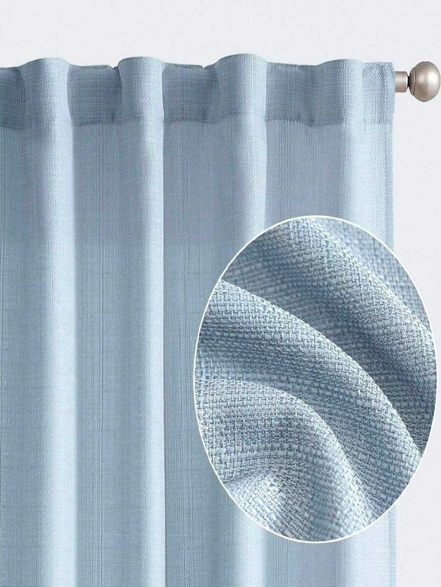 1pc Linen Blend Modern Linen Sheer Curtain - Japanese Linen Style, Rod Pocket Design, Suitable For Living Room And Bedroom - Sheer And Light Filtering, Living Room Curtain, Bedroom Curtain - Blue - View 1