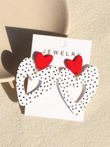 1 对女士圆点陶瓷纹理镂空大心形亚克力浪漫可爱耳环 - 彩色 - 查看 2