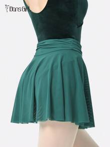 DonsGirl 1pc Women's Soft Elastic Mesh Fabric Flared Midi Tutu Skirt With Waist Cut-Out Design For Ballet Dance&Cheerleading Performance Costume - 墨綠色 - 查看 10