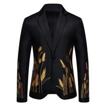 New Design Wheat-Printed Court Style Suit - Black - View 1