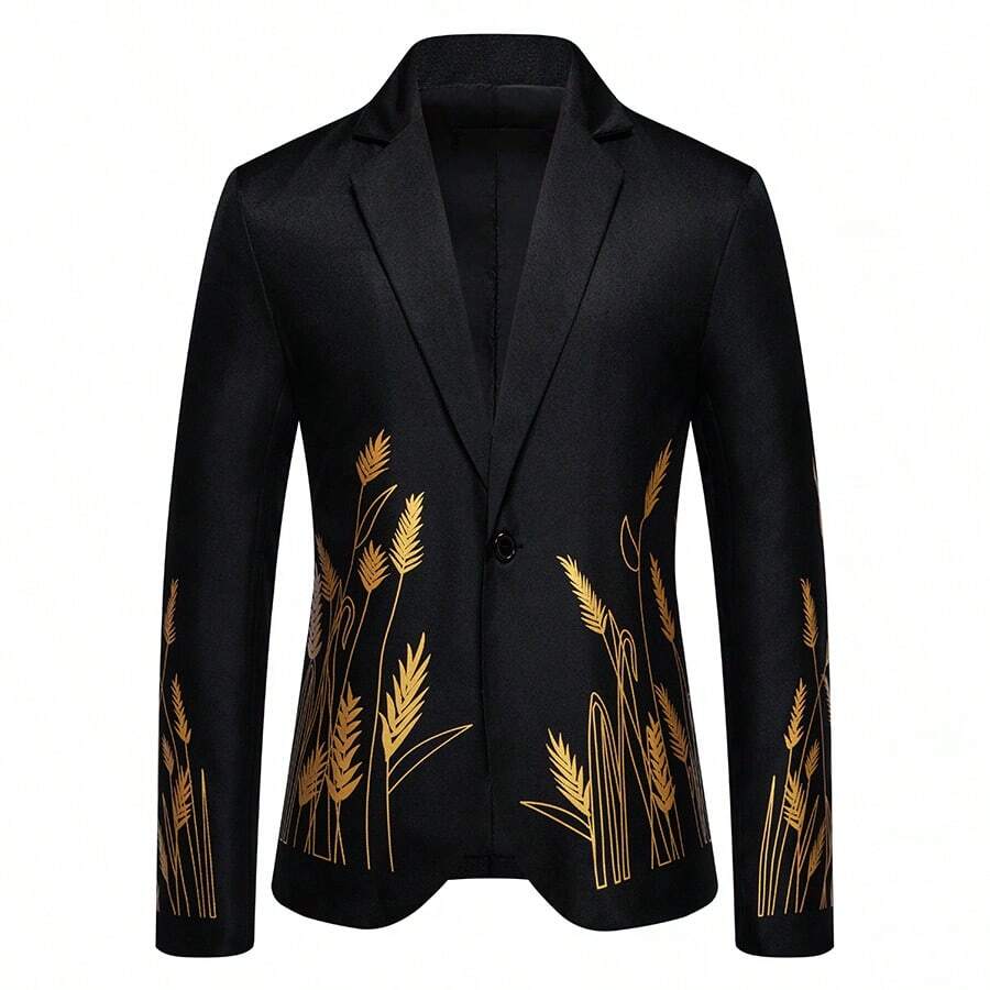 New Design Wheat-Printed Court Style Suit - Black - View 1