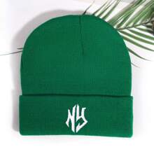 1pc Knitted NY Letter Embroidered Beanie Hat, Popular Autumn/Winter Fashion Unisex Street Style, Multi-Color, Warm & Windproof Fall Outfit
