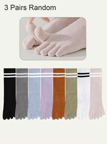 3 pares de cómodas medias de dedo con rayas - Medias hasta el tobillo para mujer de otoño - Suaves, transpirables, cómodas, sencillas, elementos esenciales de calzado con estilo