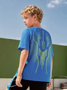 2 件套蓝色针织字母印花运动 T 恤和短裤套装，适合骑行、跑步、健身、足球 - 彩色 - 查看 4