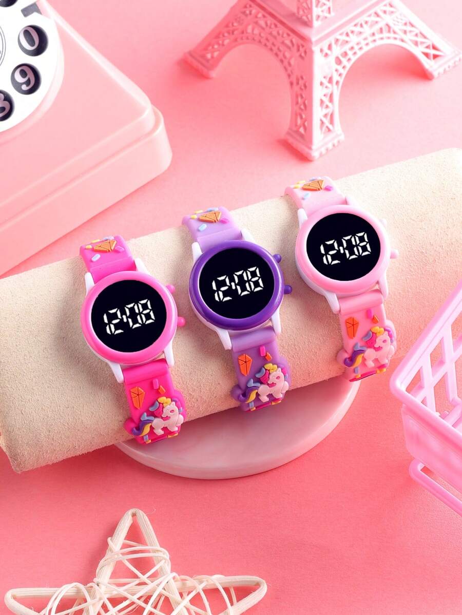 3 Pieces Of Circular LED Children's Electronic Wristbands With Football Patterns For Boys And Girls. These Cute And Fashionable Sports Children's Watches Are Suitable For Daily Wear And As Gifts. - Multicolor - View 1