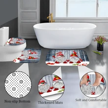 1pc/4PCs Christmas Dwarf Curtain Shower Curtain Decoration, Beautiful Housewarming Gift Modern Home Decoration, Waterproof Shower Curtain And Toilet Floor Mat Three-Piece Set Comes With 12 Shower Curtain Hooks Home Bathroom Decor Fall Decor Bathroom Accessories Back To School