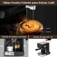 Cafetera Espresso y Cappuccino con Espumador de Leche, Pantalla Táctil Máquina de Café Profesional de Capuchinos Mocha y Latte, Tanque de Agua 1.7L, Barista en casa y oficina, 15 Bares, 850W - 1 - Ver 4