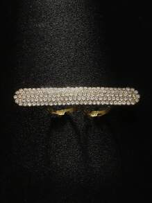 Bestselling New Geometric Dual-Finger Ring, Minimalist Adjustable Crystal Ring Suitable For Men And Women, Luxury Y2K Multi-Row Diamond Crystal Dual-Finger Ring, Openable Adjustable Personalized Ring, Party Jewelry, Valentine's Day Gift For Her, Fashionable Women's Long Bar Dual-Finger Ring