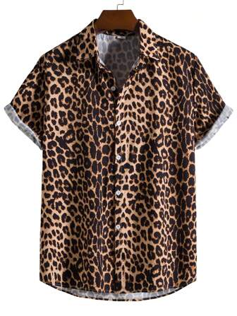 Men's Casual Leopard Print Shirt For Summer