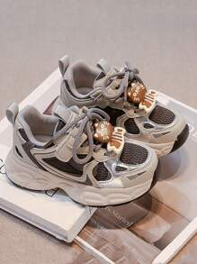 Giày bé gái mùa xuân 2025 mới, giày thể thao thời trang hoạt hình cho trẻ em, giày thể thao chạy bộ cho bé gái, thương hiệu dành cho trẻ lớn hơn - màu đen - Xem 1