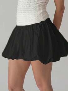 Women Girls Bubble Mini Skirt Low Waist Pleated Puffy Short Skirts A-Line Rufle Flared Mini Balloon Skirts - Black - View 1